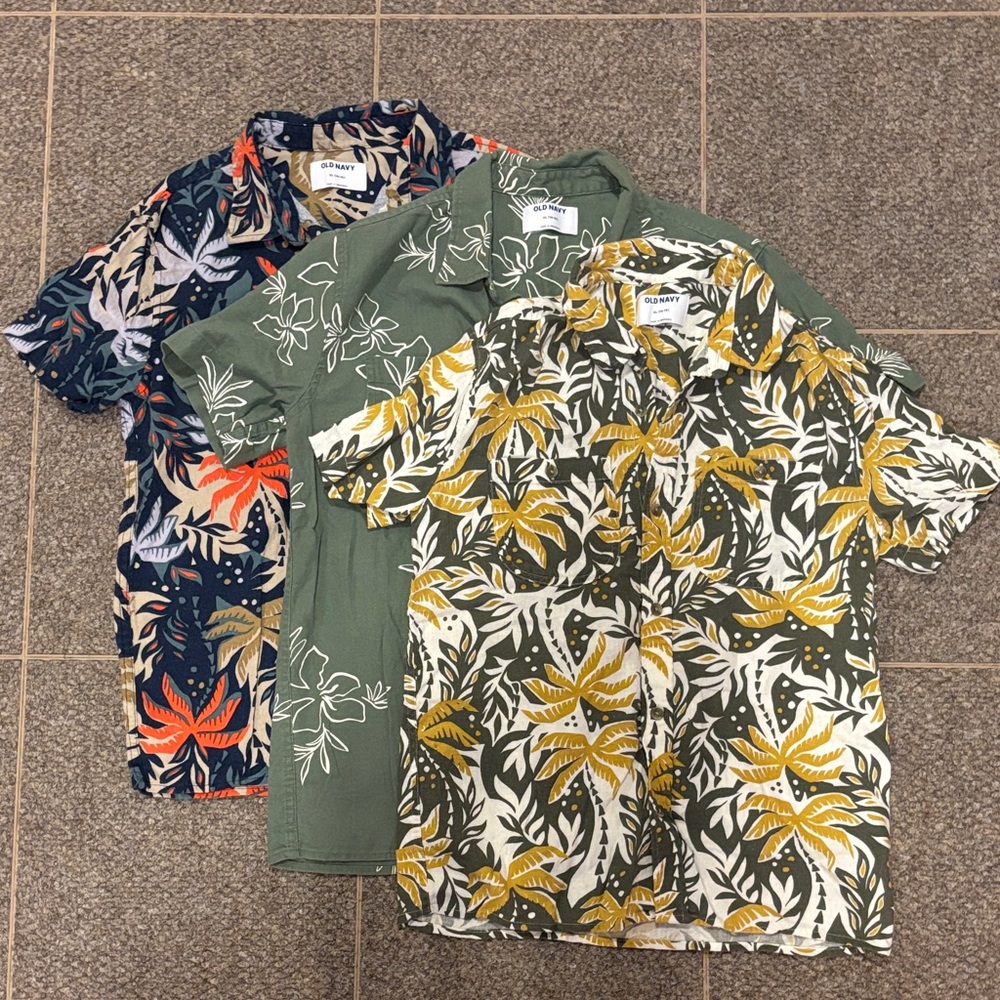 Old Navy Kids Tropical Button-Down Shirts - Green, Navy & Olive